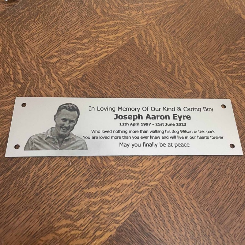 Memorial Plaque in Remembrance Outdoor Bench Plaque with Photograph Personalised 25 x 7cm / 9.84 x 2.75 inch- we also offer custom sizes